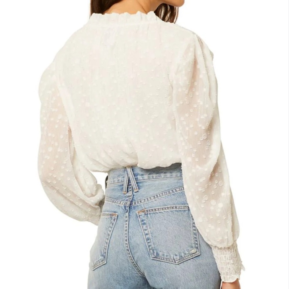 MISA Los Angeles Siena Puff Sleeve Clip Dot Chiffon Blouse White S NWT - Picture 4 of 8